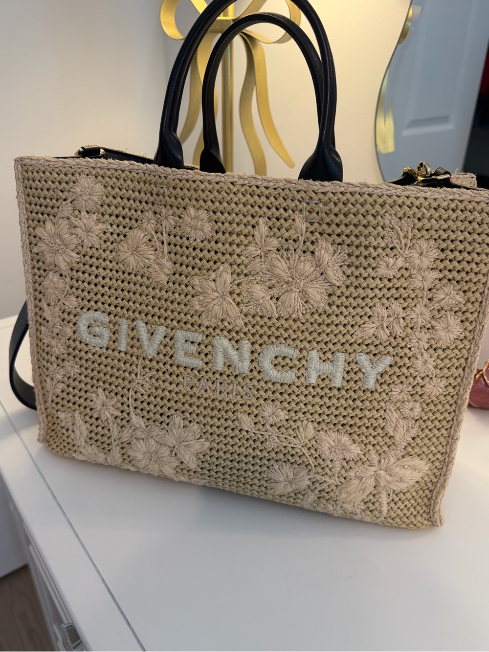 Givenchy Medium G-Tote Raffia Floral Embroidered Bag – $2,500 Retail
